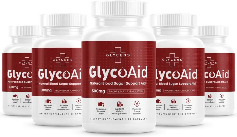 A row of GlycoAid bottles